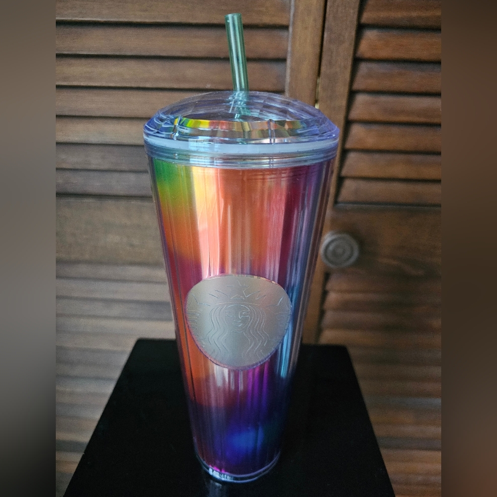 Starbucks Tumbler 24 oz. Iridescent Rainbow with Dome Lid & Matching Straw